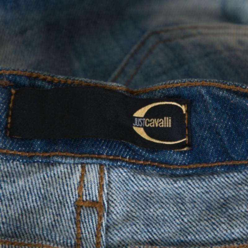 Just Cavalli Blue Acid Washed & Distressed Denim Straight Fit Jeans S Damen im Angebot
