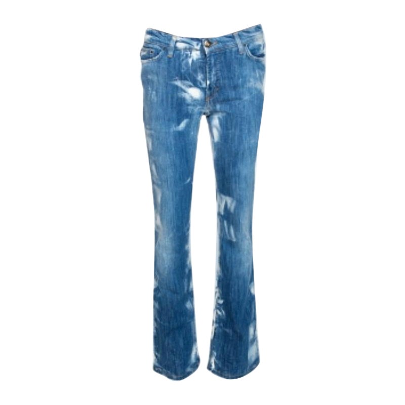 Just Cavalli Blue Acid Washed 
Distressed Denim Straight Fit Jeans S