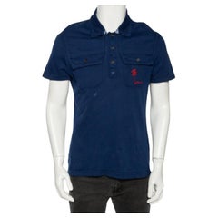 Just Cavalli - Polo in cotone blu con ricamo a forma di palma XL