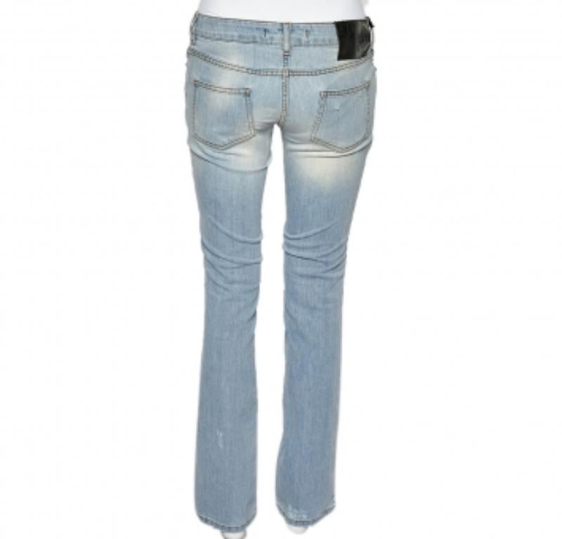 Just Cavalli - Jean droit ajusté en denim bleu vieilli, taille M Bon état à Dubai, Al Qouz 2