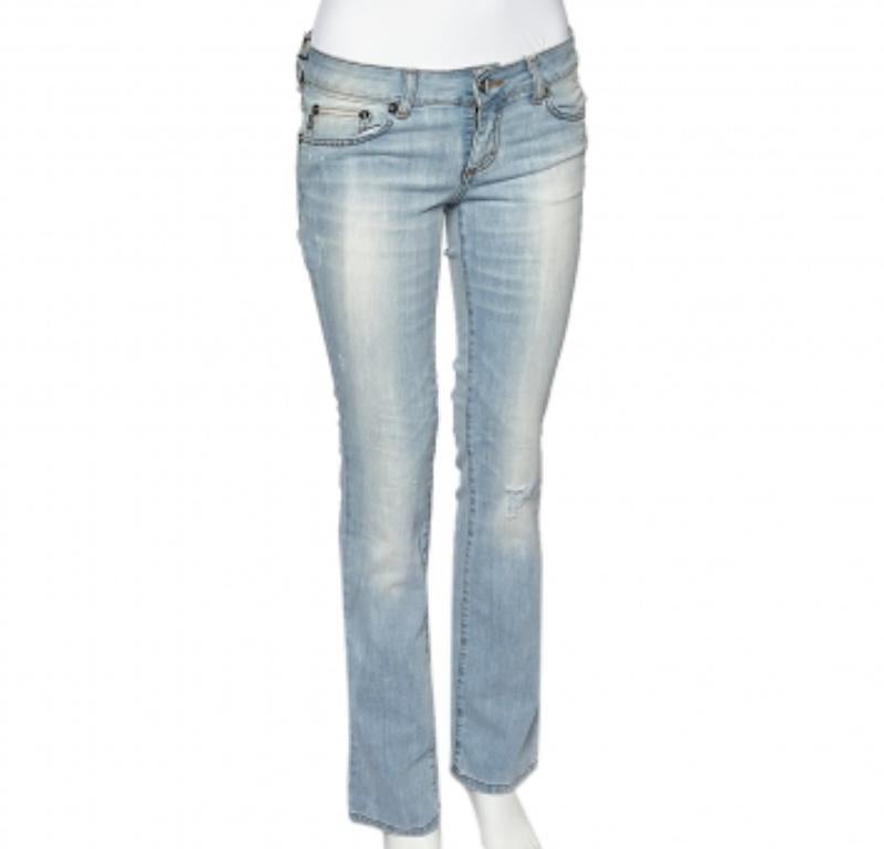 Just Cavalli - Jean droit ajusté en denim bleu vieilli, taille M 1