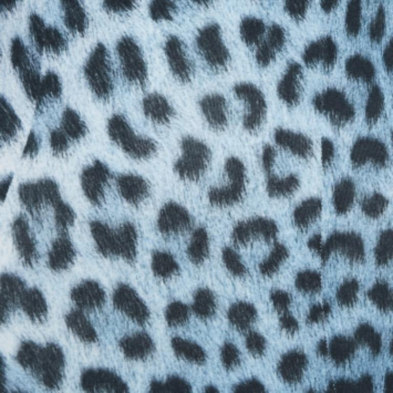 Just Cavalli Blau Leopard Druck stricken lange Ärmel Mini Kleid XS (Grau) im Angebot