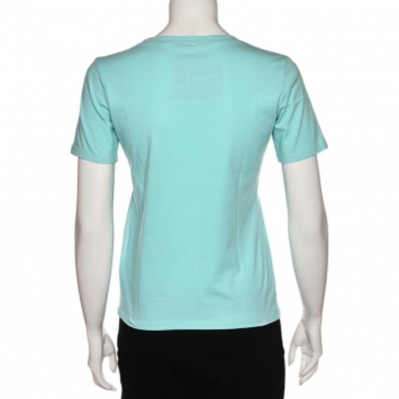 Just Cavalli - Maglietta a maniche corte in cotone stampata con logo blu T S In condizioni buone in vendita a Dubai, Al Qouz 2