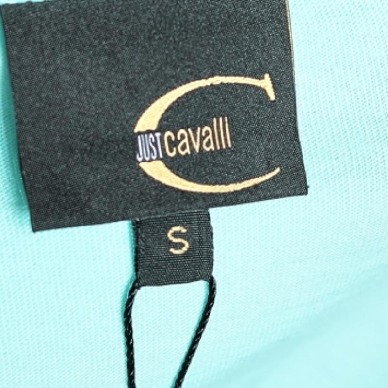 Donna Just Cavalli - Maglietta a maniche corte in cotone stampata con logo blu T S in vendita