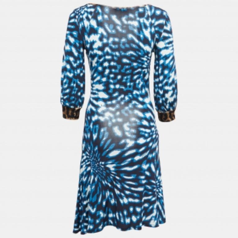 Blu Just Cavalli - Vestito midi a maniche lunghe in jersey stampato blu S in vendita