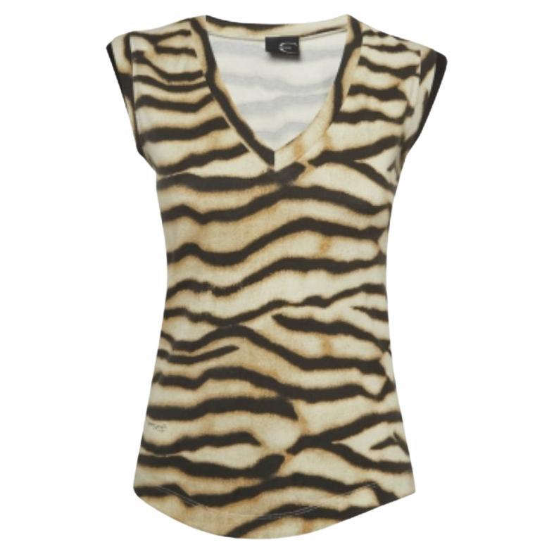 Just Cavalli - Top senza maniche con scollo a V in maglia marrone con stampa animalier S.I.V.A. in vendita