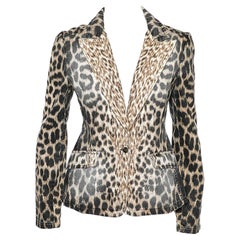 Just Cavalli Brown Animal Printed Denim Button Front Blazer S