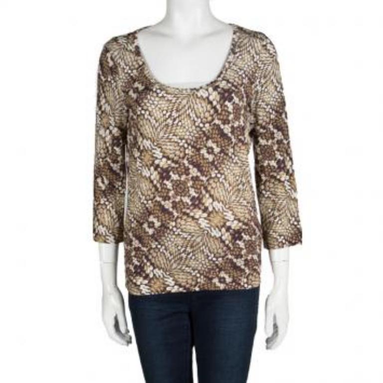Marron Just Cavalli Brown Top en maille imprimé d'animaux L en vente