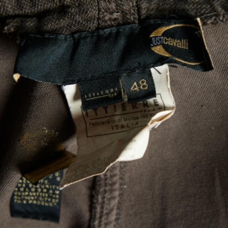 Nero Just Cavalli Pantaloni Capri con pannelli in cotone a quadri e velluto marrone L.L.A. in vendita