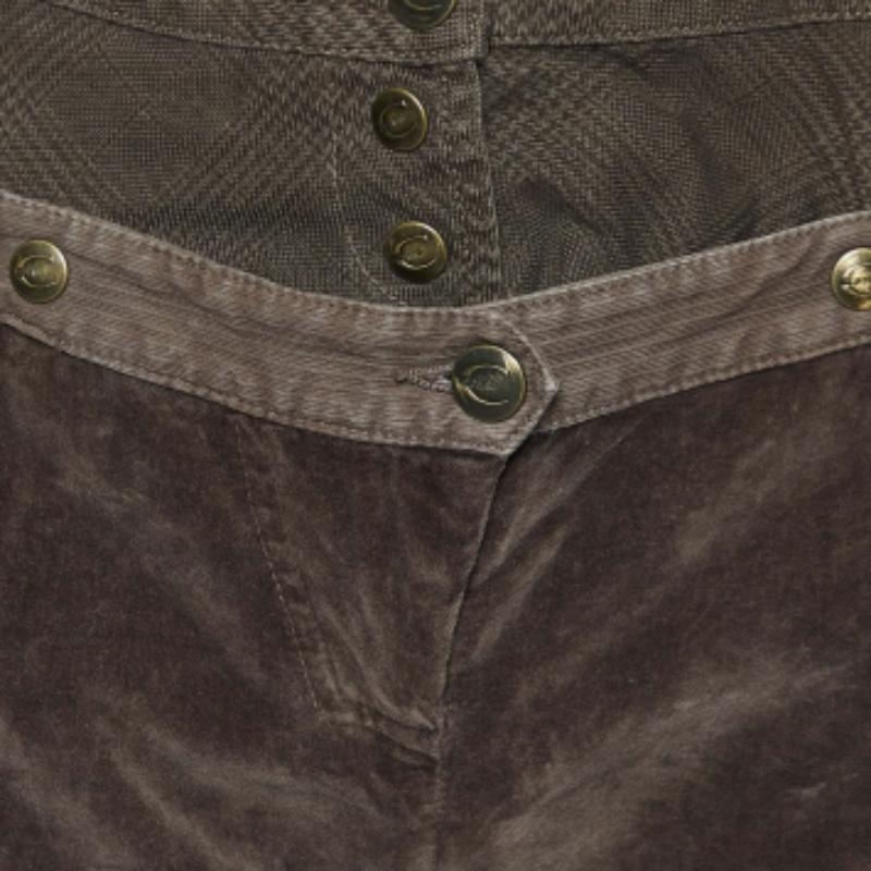 Donna Just Cavalli Pantaloni Capri con pannelli in cotone a quadri e velluto marrone L.L.A. in vendita