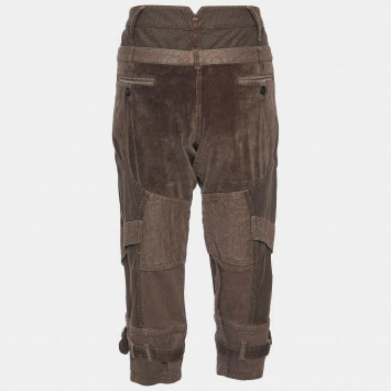 Just Cavalli Pantaloni Capri con pannelli in cotone a quadri e velluto marrone L.L.A. in vendita 1