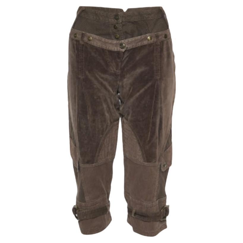 Just Cavalli Pantaloni Capri con pannelli in cotone a quadri e velluto marrone L.L.A. in vendita