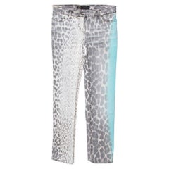 Just Cavalli Brown/Green Animal Print Light Wash Flared Bottom Jeans S
