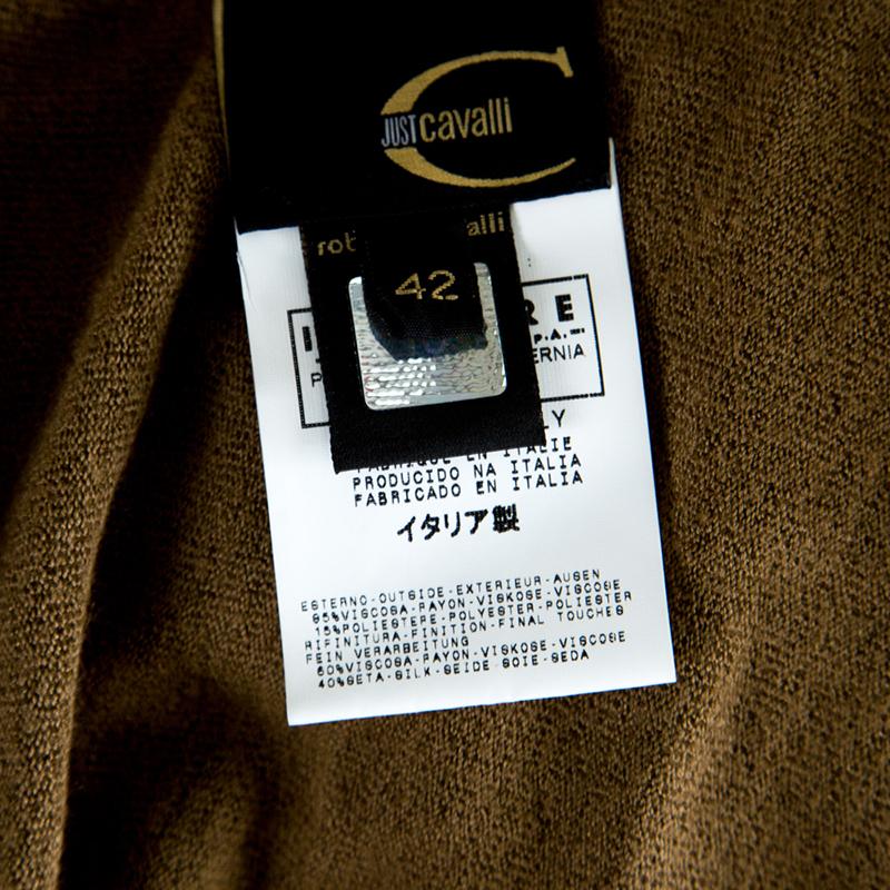 Just Cavalli Brown Knit Burnout Velvet Flounce Detail Top and Skirt Set M 1
