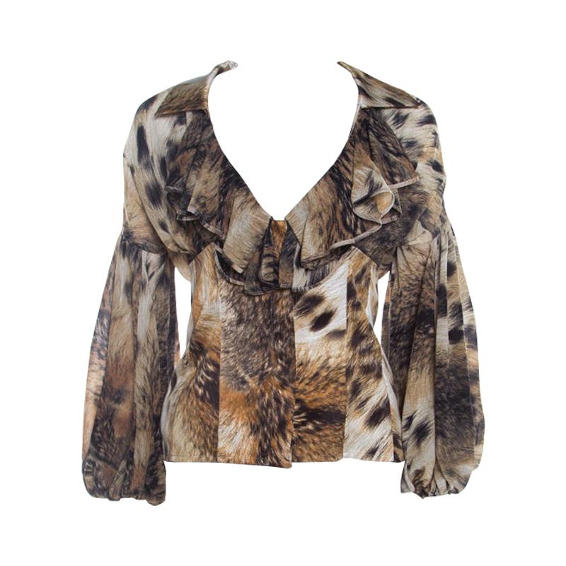 Just Cavalli Brown Leopard Print Chiffon Ruffle Collar Detail Blouse M