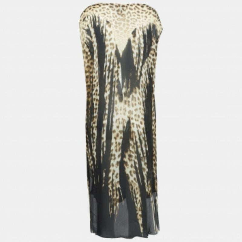 Grigio Just Cavalli - Vestito midi in seta con stampa leopardata marrone - S in vendita