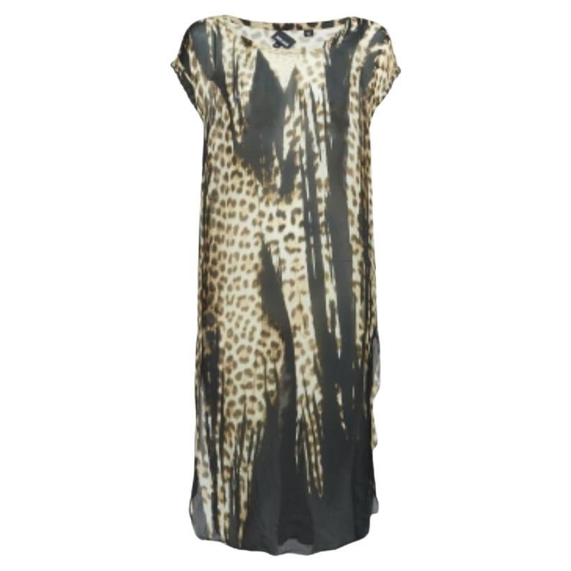 Just Cavalli - Vestito midi in seta con stampa leopardata marrone - S in vendita