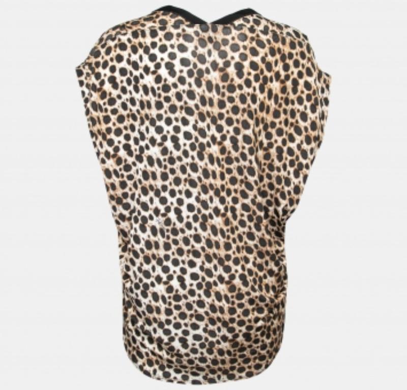 Donna Just Cavalli - Top asimmetrico con bottoni in jersey stampato leopardo marrone XS in vendita