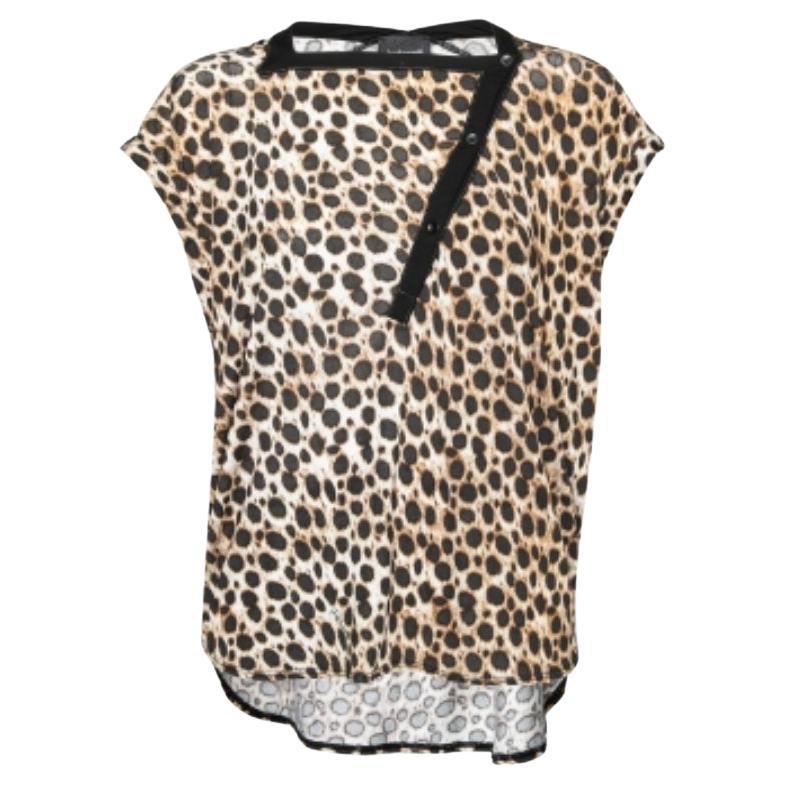 Just Cavalli - Top asimmetrico con bottoni in jersey stampato leopardo marrone XS