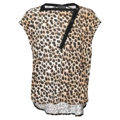 Just Cavalli Top asimétrico con botones en tejido de punto marrón con estampado de leopardo XS