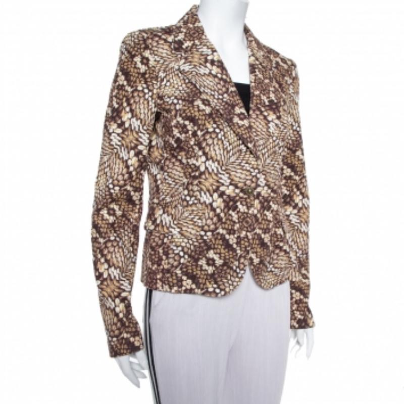 Women's Just Cavalli Brown Printed Cotton Blazer L For Sale