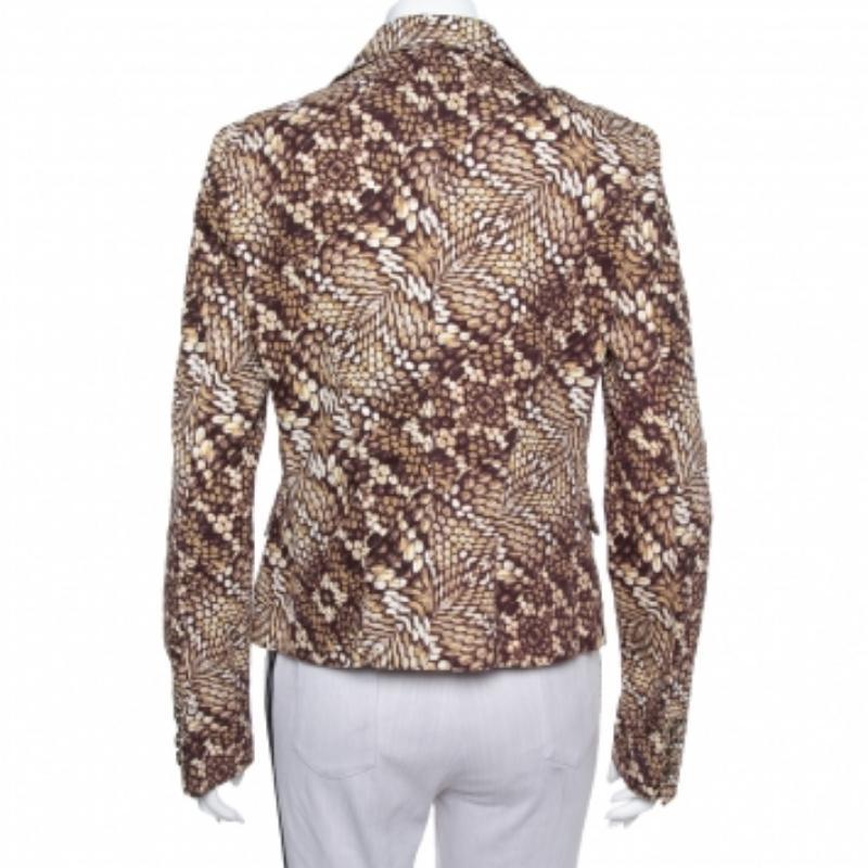 Just Cavalli Brown Printed Cotton Blazer L For Sale 2