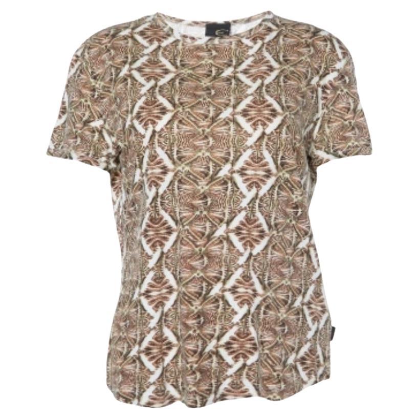 Just Cavalli - T-shirt aderente in cotone e modal stampata marrone L. in vendita