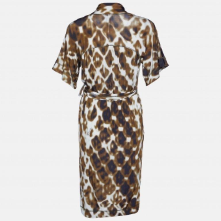 Just Cavalli Brown - Robe portefeuille en jersey imprimé S en vente 2