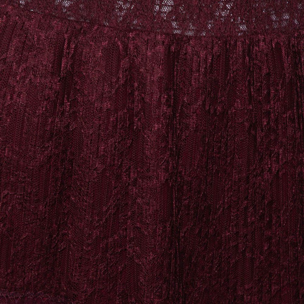 Just Cavalli Burgundy Lace Tiered Paneled Maxi Skirt M In Good Condition In Dubai, Al Qouz 2