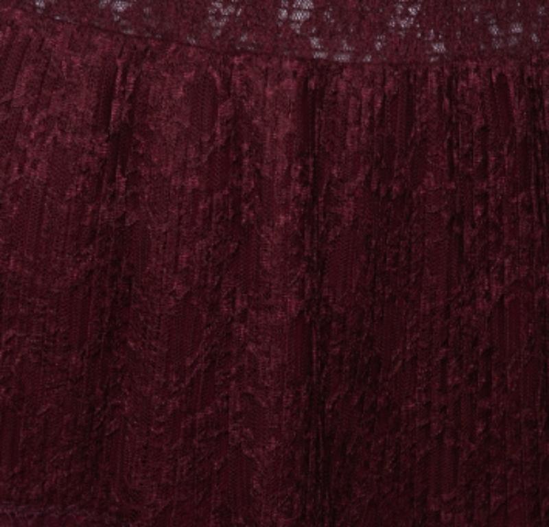 Just Cavalli Burgundy Lace Tiered Paneled Maxi Skirt M In Excellent Condition For Sale In Dubai, Al Qouz 2