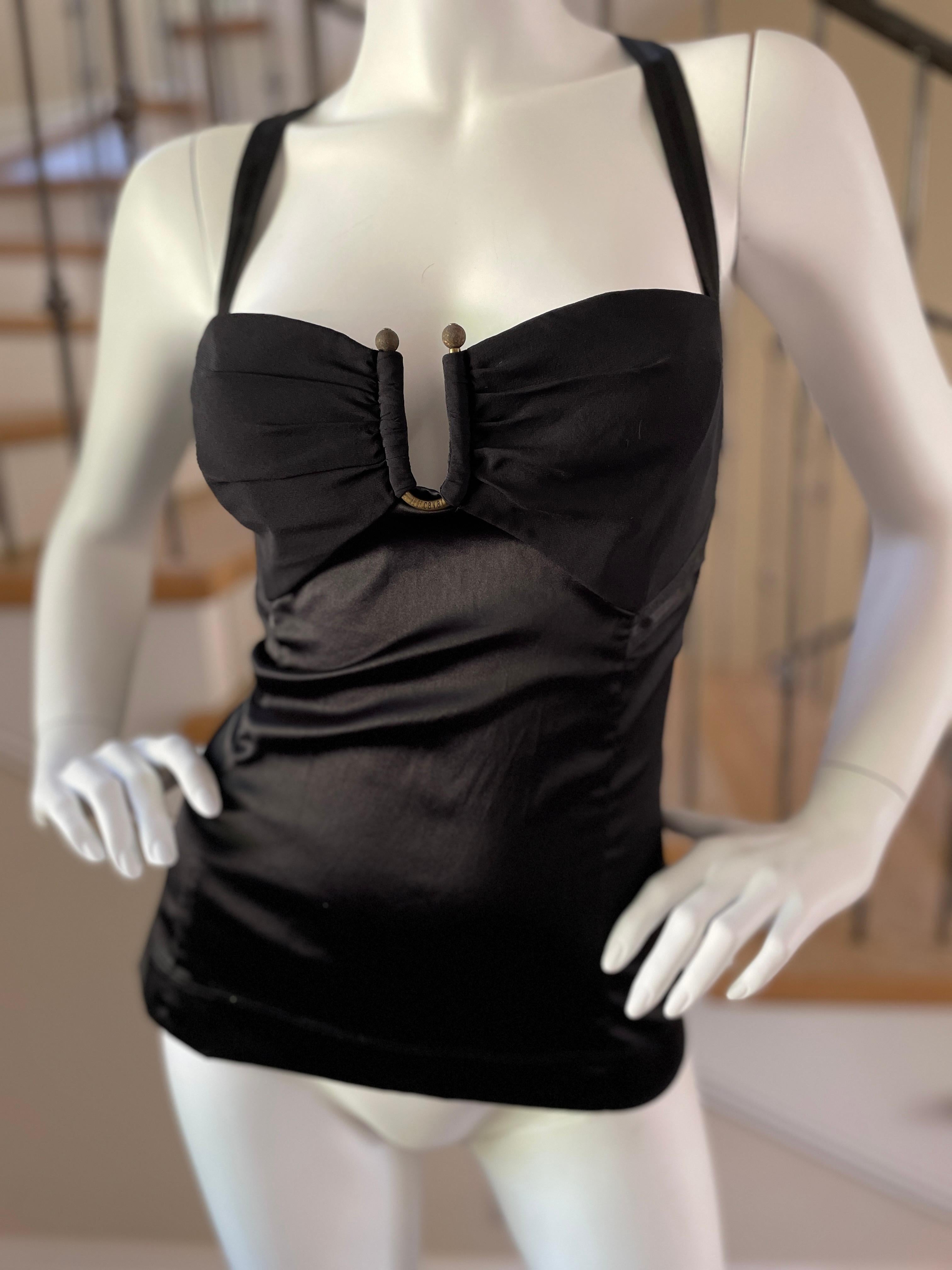 Just Cavalli by Roberto Cavalli Black Corset Top Size 46 In Excellent Condition For Sale In Cloverdale, CA