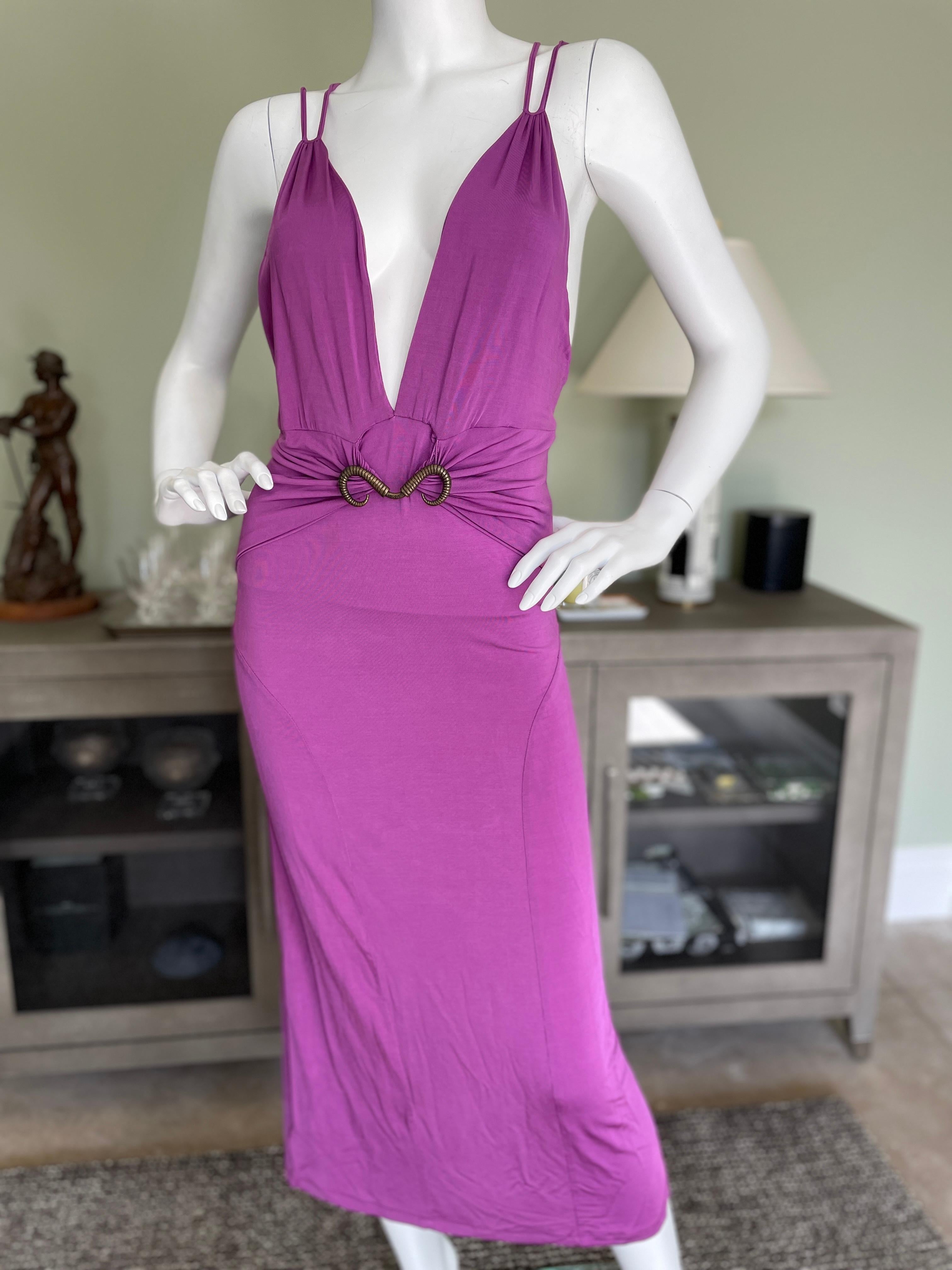 Just Cavalli Plunging Purple Vintage Dress w Snake Buckle by Roberto Cavalli 
 This is so pretty, looks better on live model.
Size 46, runs small.
  Bust 34