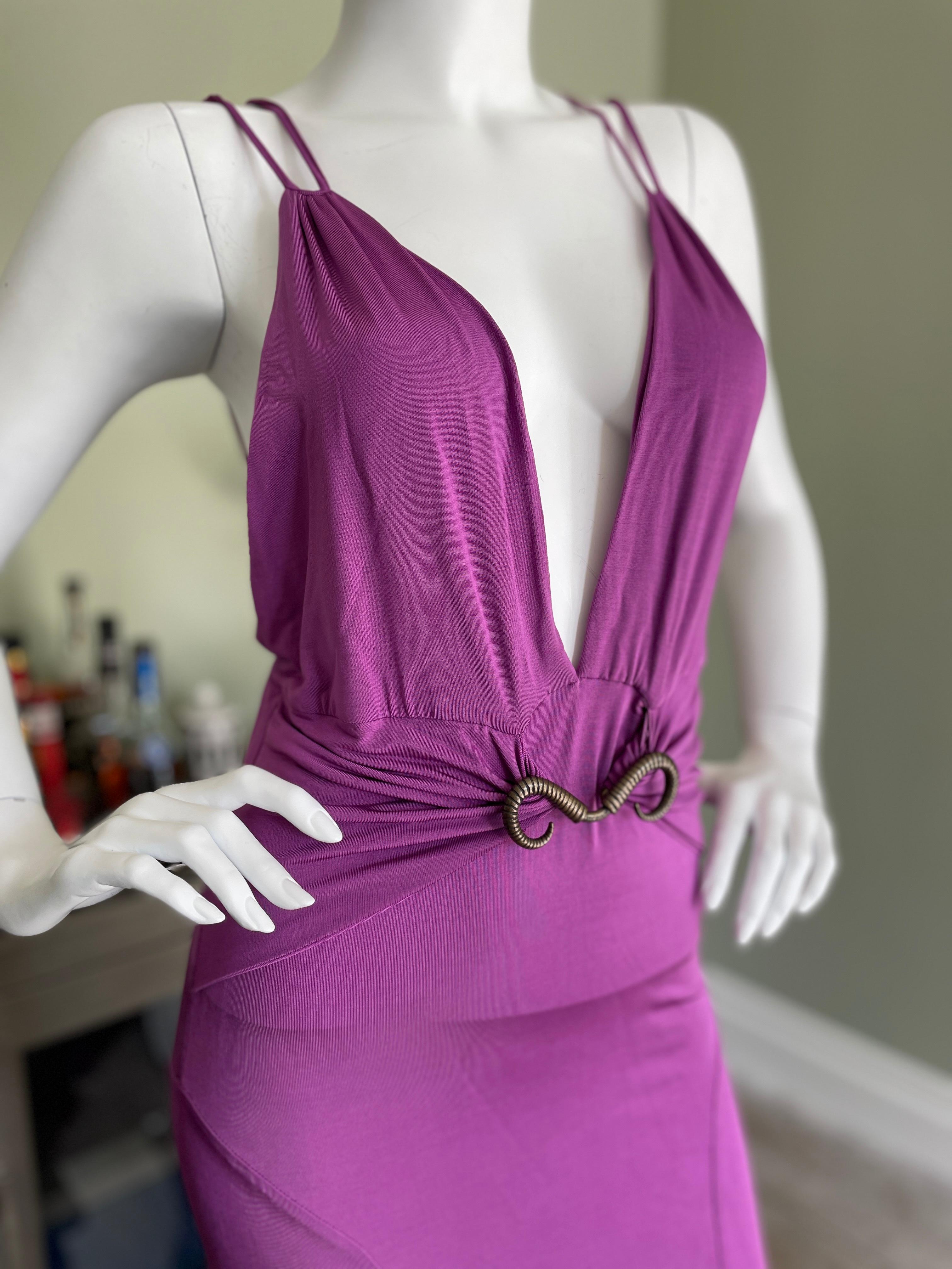 Just Cavalli by Roberto Cavalli Plunging Purple Vintage Dress w Snake Buckle NWT In New Condition In Cloverdale, CA