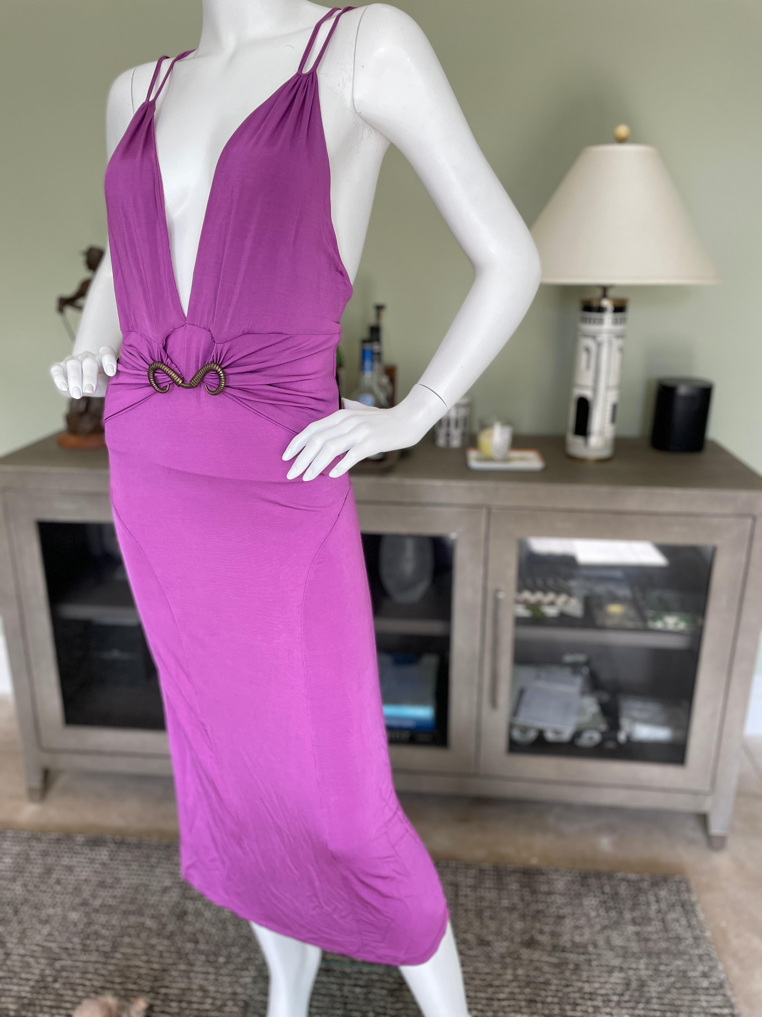 Just Cavalli by Roberto Cavalli Plunging Purple Vintage Dress w Snake Buckle NWT 1