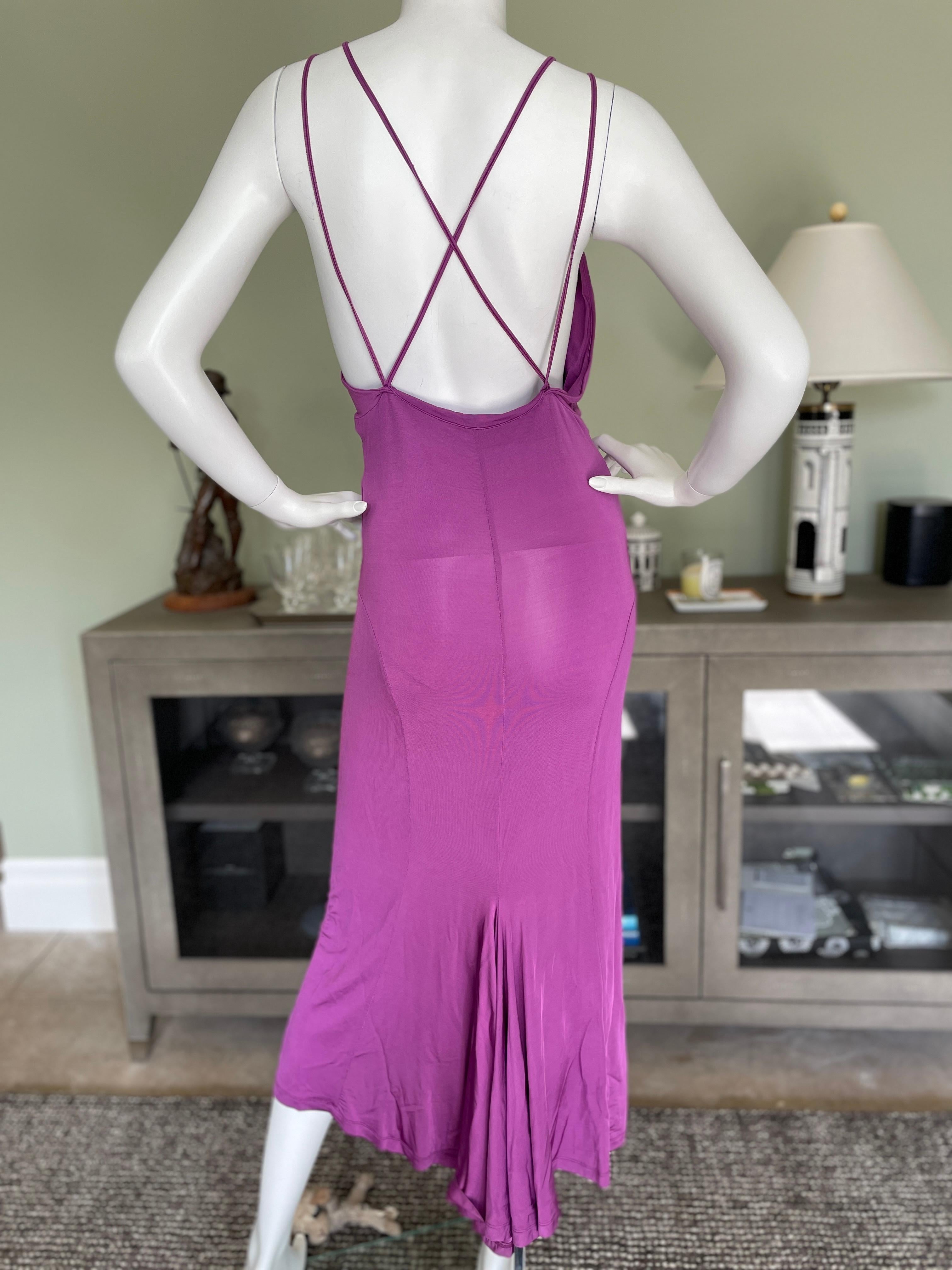 Just Cavalli by Roberto Cavalli Plunging Purple Vintage Dress w Snake Buckle NWT 2