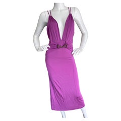 Just Cavalli by Roberto Cavalli Plunging Purple Vintage Dress w Snake Buckle NWT