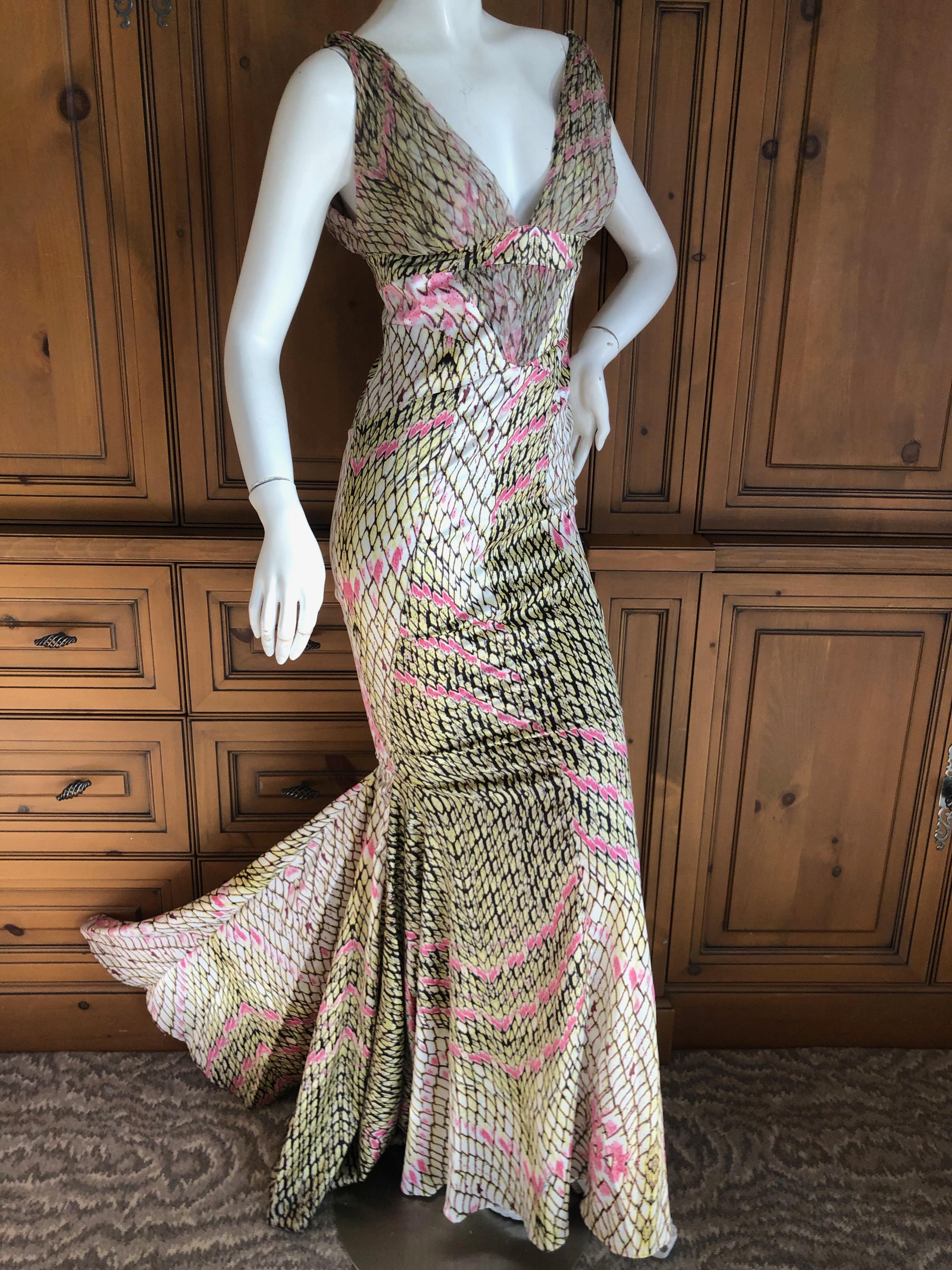 Beige Just Cavalli by Roberto Cavalli Reptile Print Fishtail Mermaid Gown For Sale