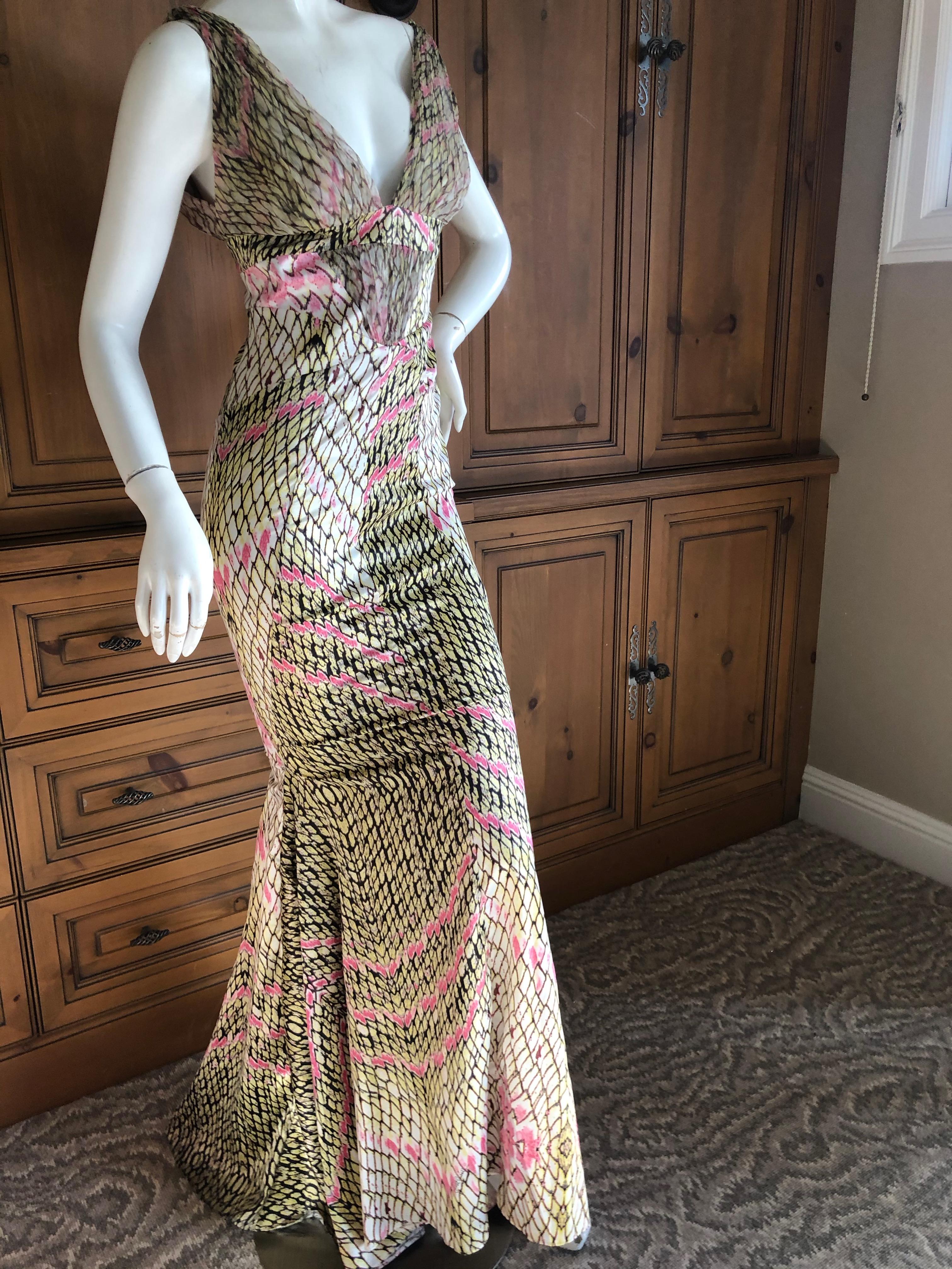 Just Cavalli by Roberto Cavalli Reptile Print Fishtail Mermaid Gown In Excellent Condition For Sale In Cloverdale, CA