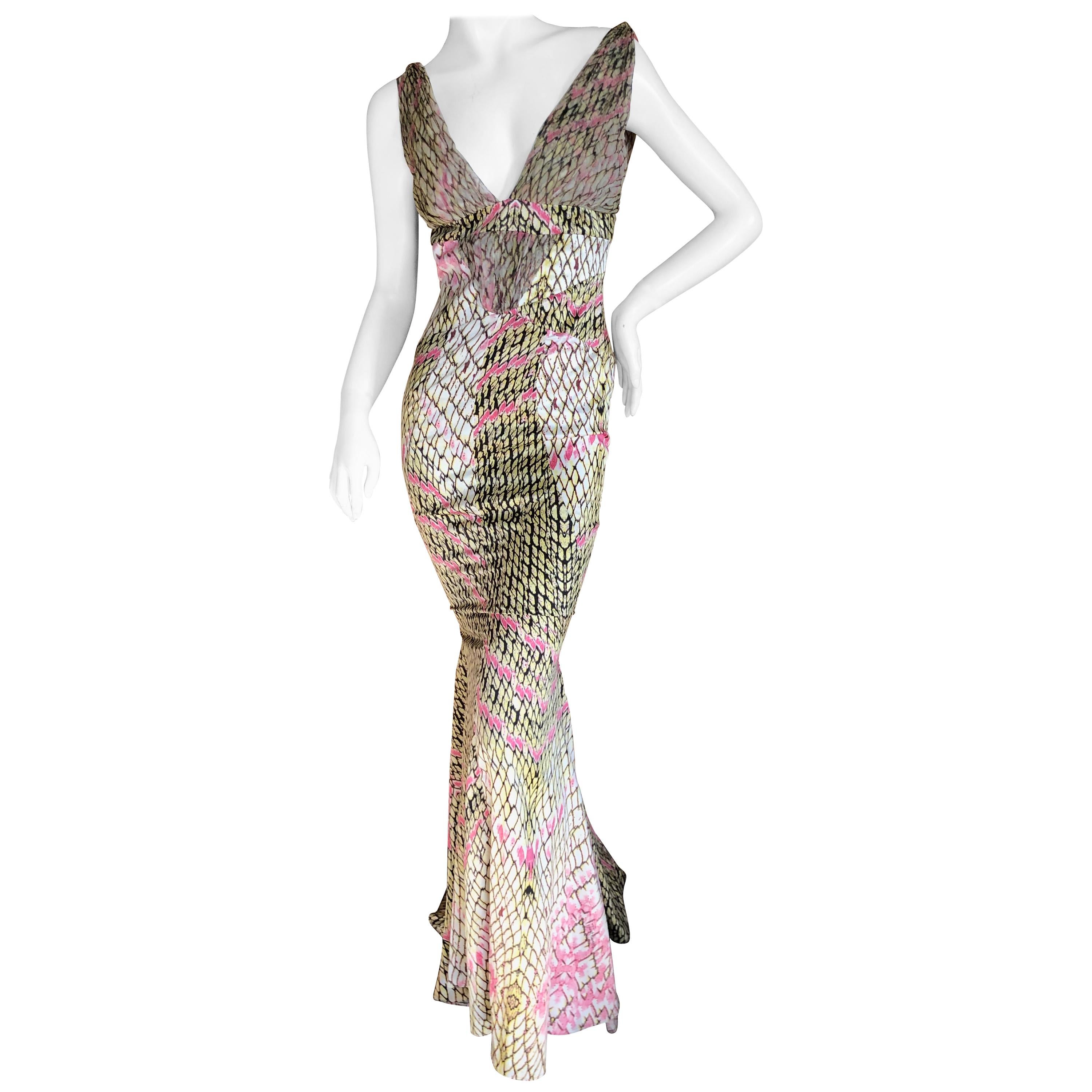 Just Cavalli by Roberto Cavalli Reptile Print Fishtail Mermaid Gown For Sale