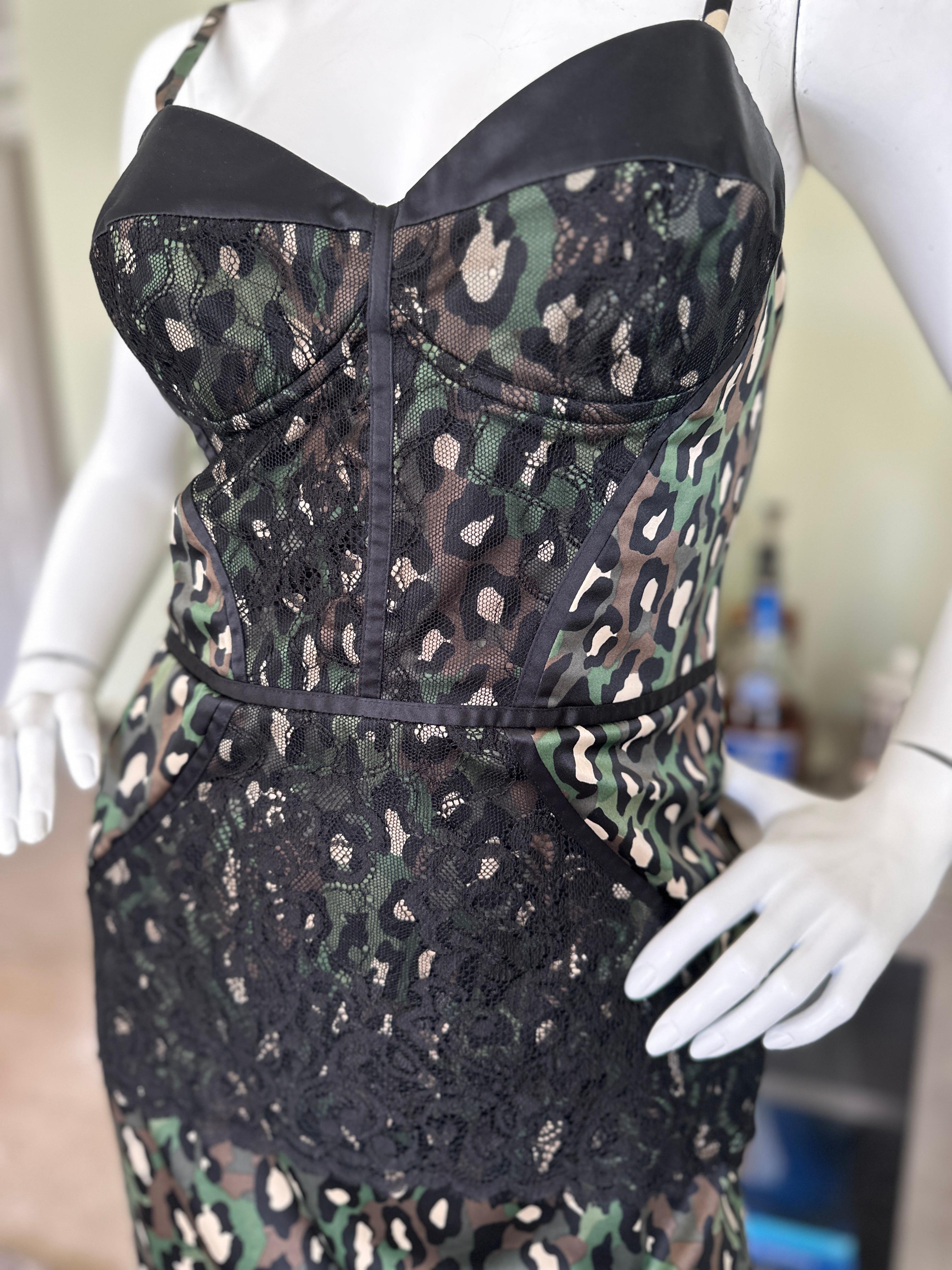 Just Cavalli Camo Leopard Print Corset Cocktail Dress by Roberto Cavalli In Excellent Condition For Sale In Cloverdale, CA