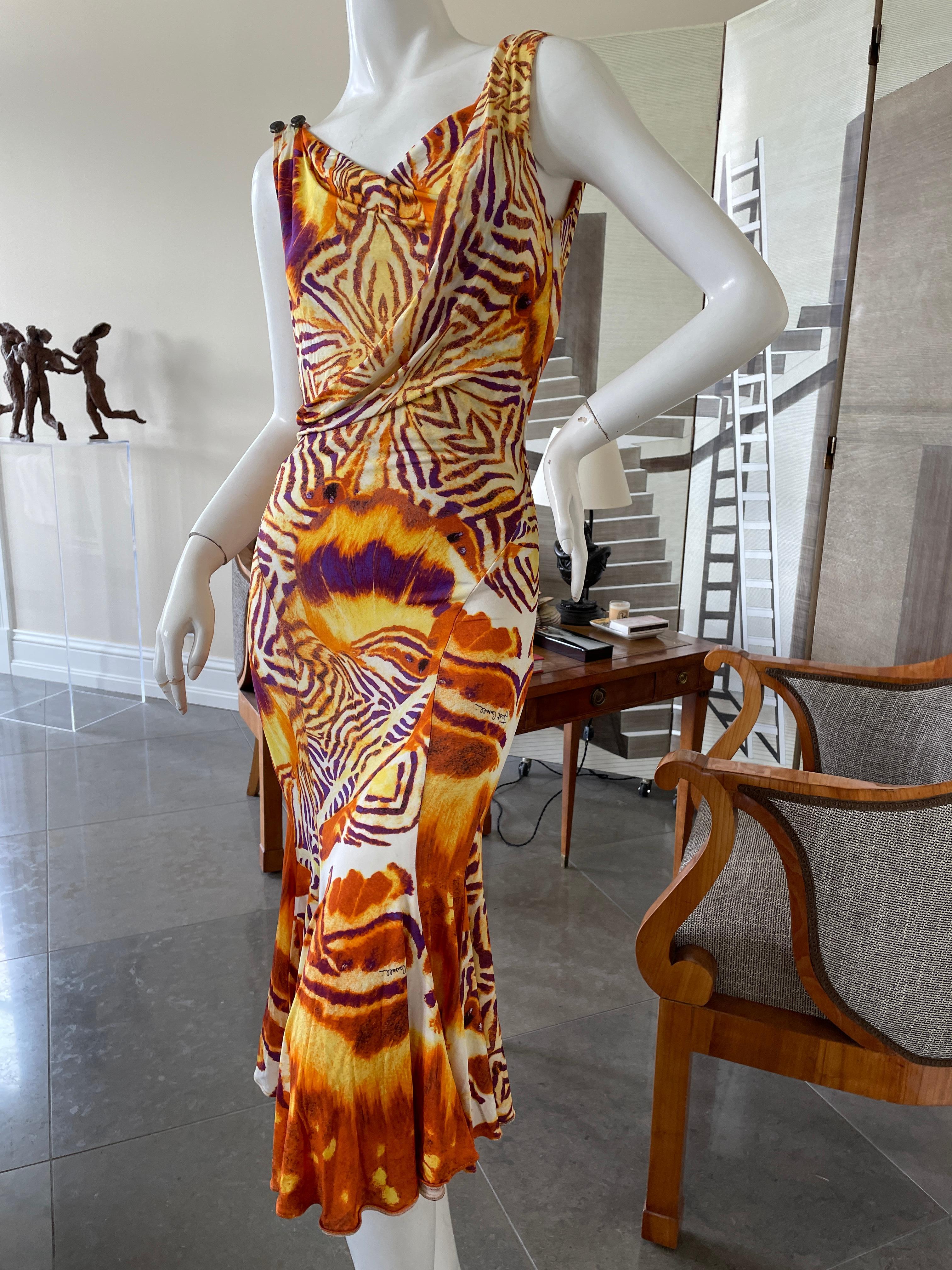 Brown Just Cavalli Colorful Animal Print Cocktail Dress by Roberto Cavalli For Sale