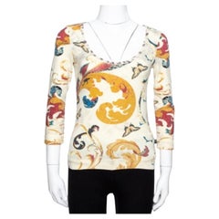 Just Cavalli Cream Butterfly Print Jersey Long Sleeves Top S