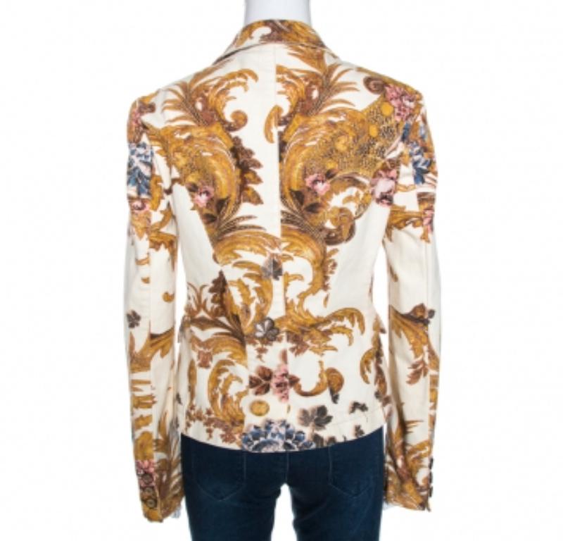 Donna Just Cavalli Cream Floral Print Cotton Jacket M in vendita