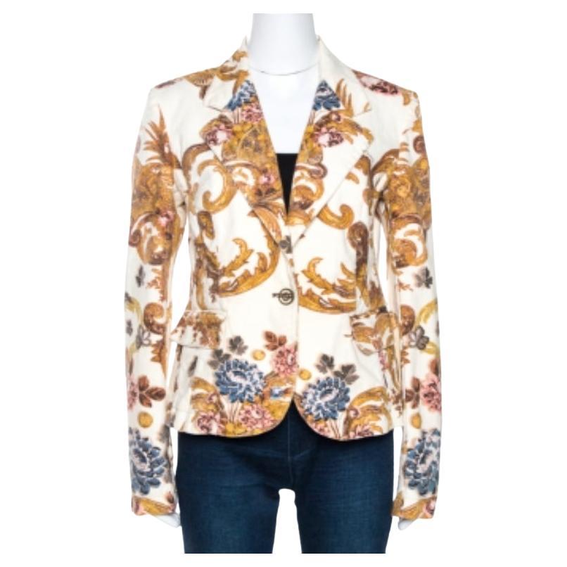 Just Cavalli Cream Floral Print Cotton Jacket M in vendita