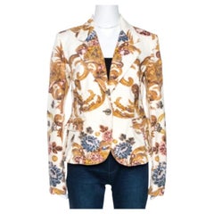 Just Cavalli Cream Floral Print Cotton Jacket M