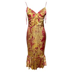Just Cavalli Early 2000s Silk Lamé Printed Slip Dress