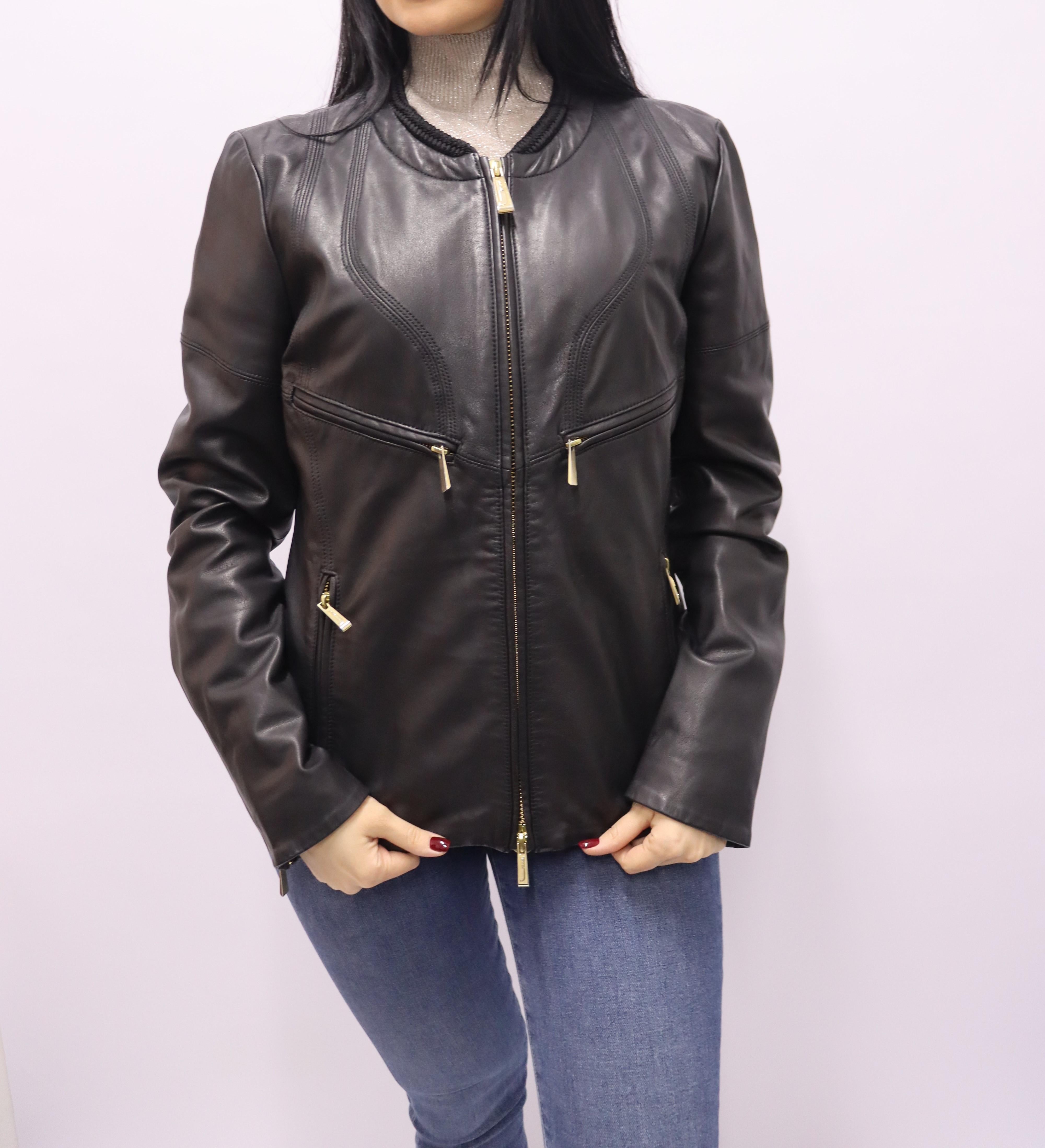 Women's Just Cavalli Faux Leather Biker Jacket Size IT 46 For Sale