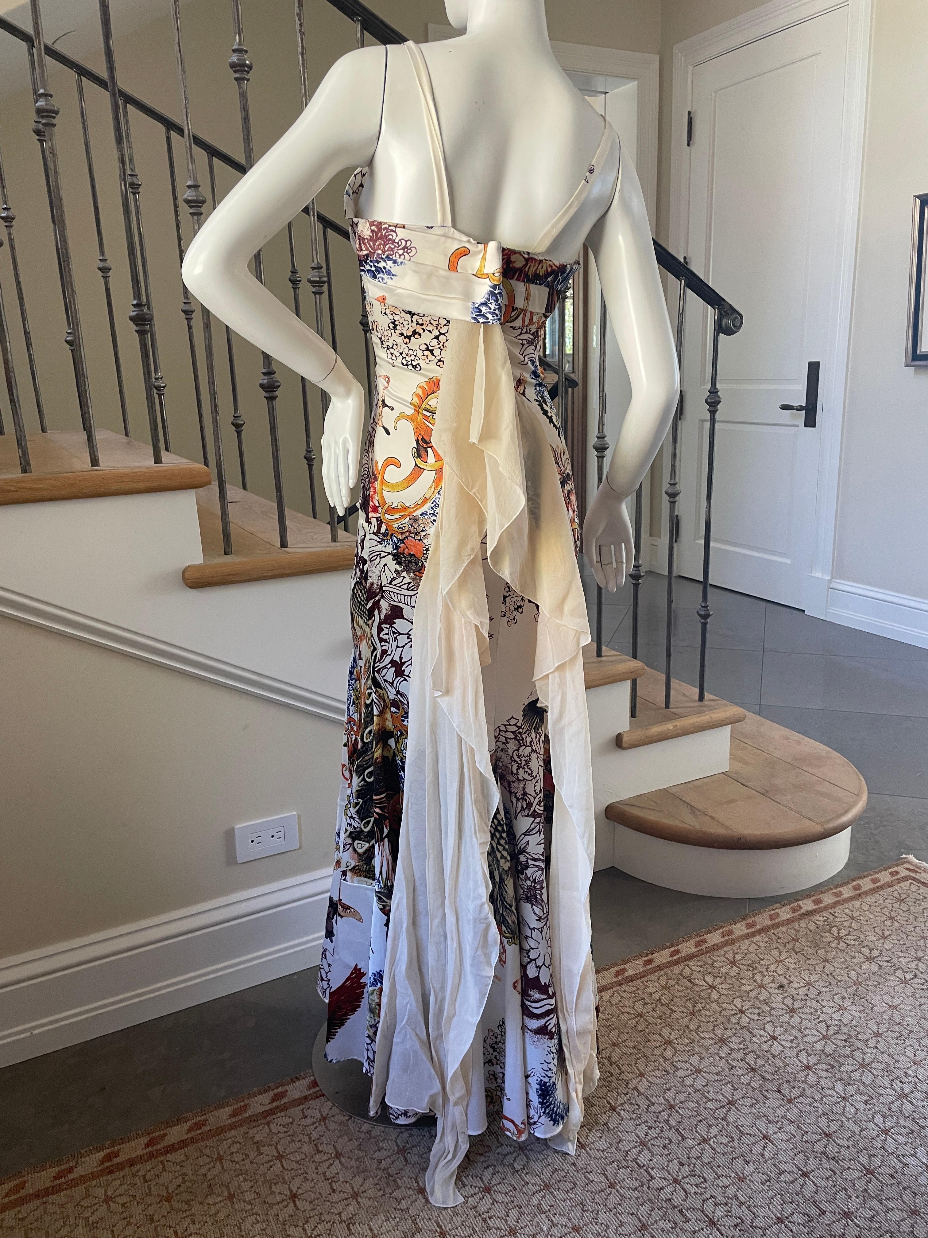 Just Cavalli Floral Print Dress w Chiffon Flounce Back by Roberto Cavalli For Sale 5
