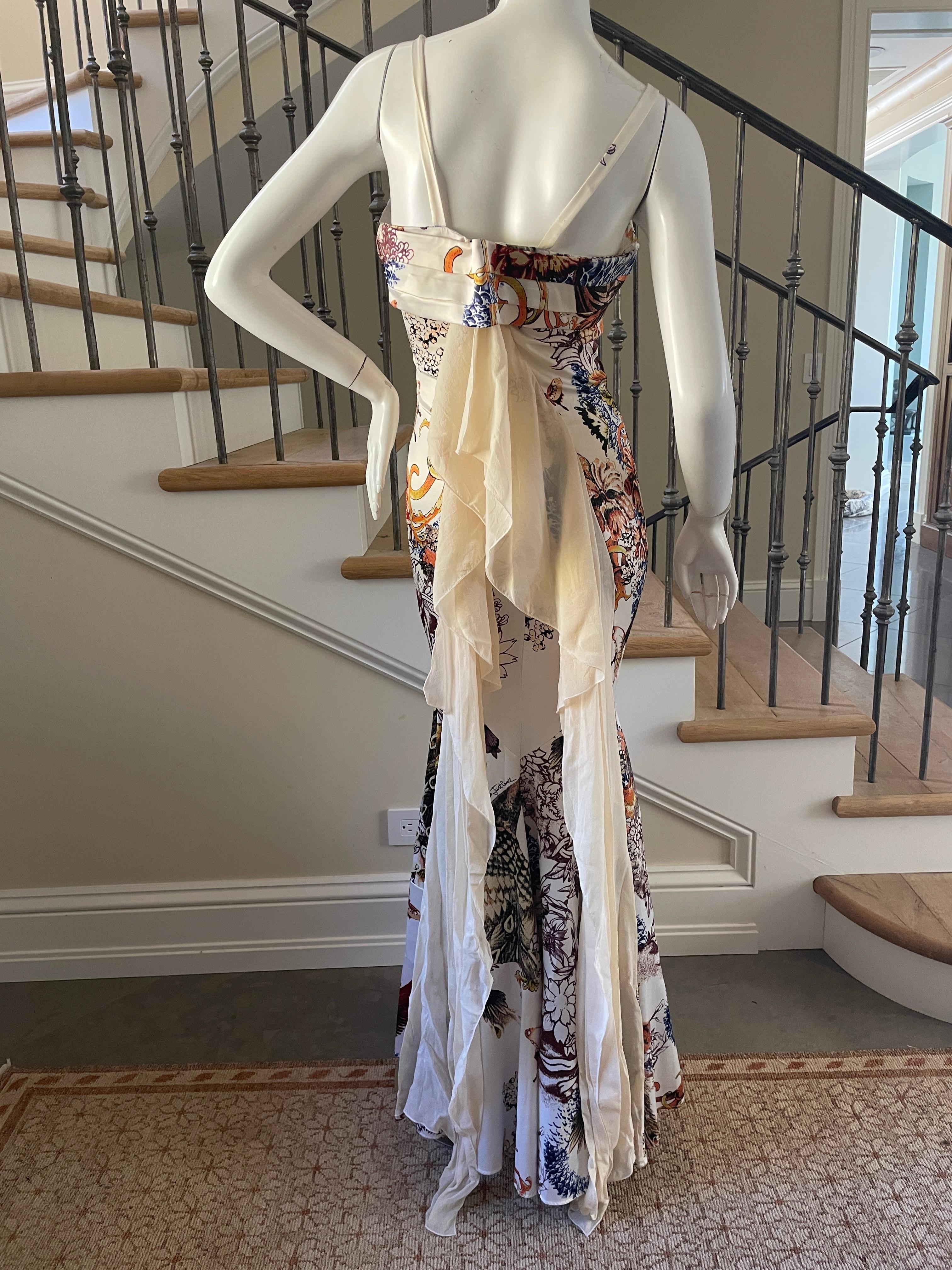 Just Cavalli Floral Print Dress w Chiffon Flounce Back by Roberto Cavalli For Sale 6