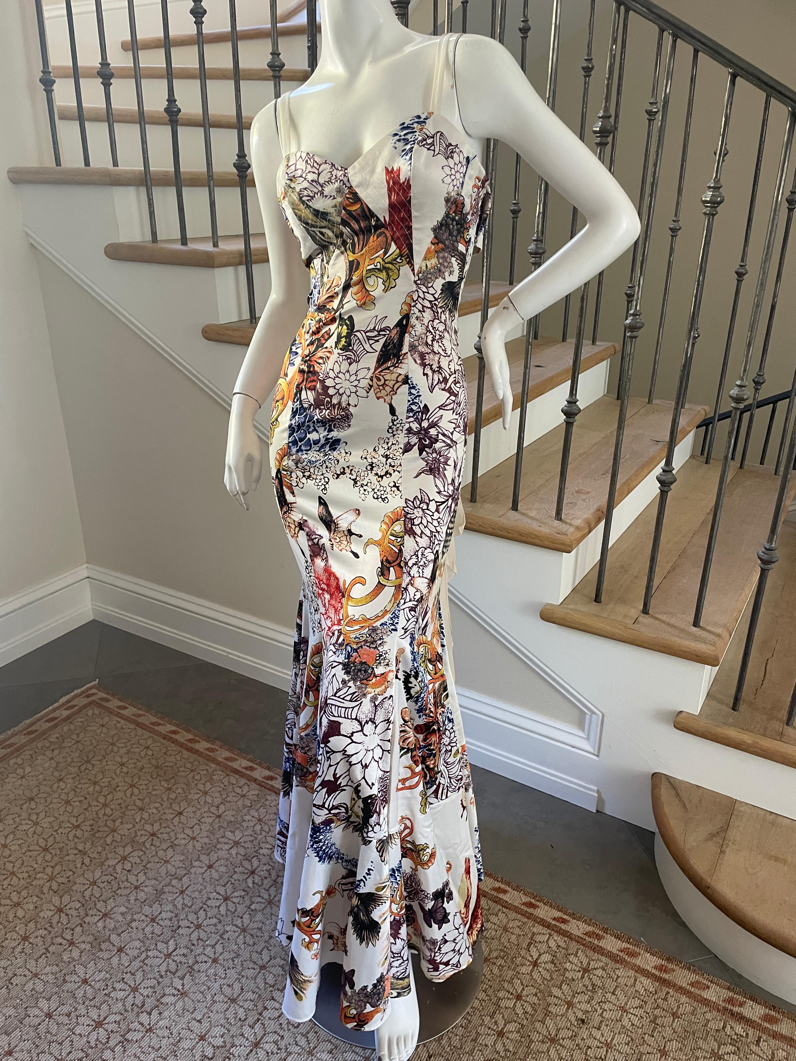 Just Cavalli Floral Print Dress w Chiffon Flounce Back by Roberto Cavalli For Sale 2